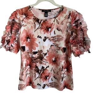 Ruffled Short Sleeve Blouse Top Sz S Floral Pink Coquette Fairycore